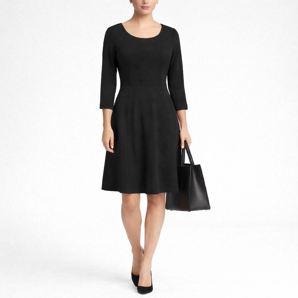 Talbots Black Ribbed Knit Fit & Flare Dress Women's Size‎ 6 Stretch Knee Length